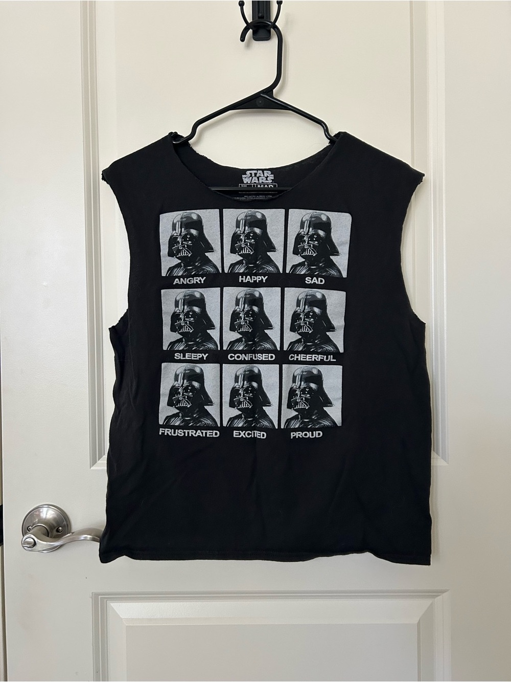 Star Wars Kids Black Sleeveless Darth Vader Emotion Grid Tank